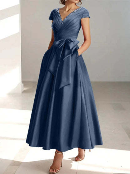 Wonderful A-line/Princess V-neck Short Sleeve Back Zip pocket Mother Of The Bride Dress