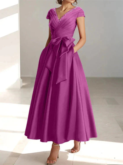 Wonderful A-line/Princess V-neck Short Sleeve Back Zip pocket Mother Of The Bride Dress