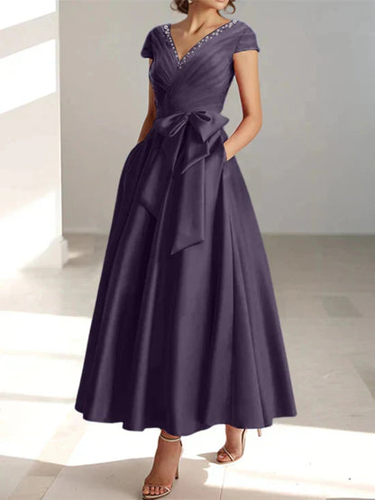 Wonderful A-line/Princess V-neck Short Sleeve Back Zip pocket Mother Of The Bride Dress