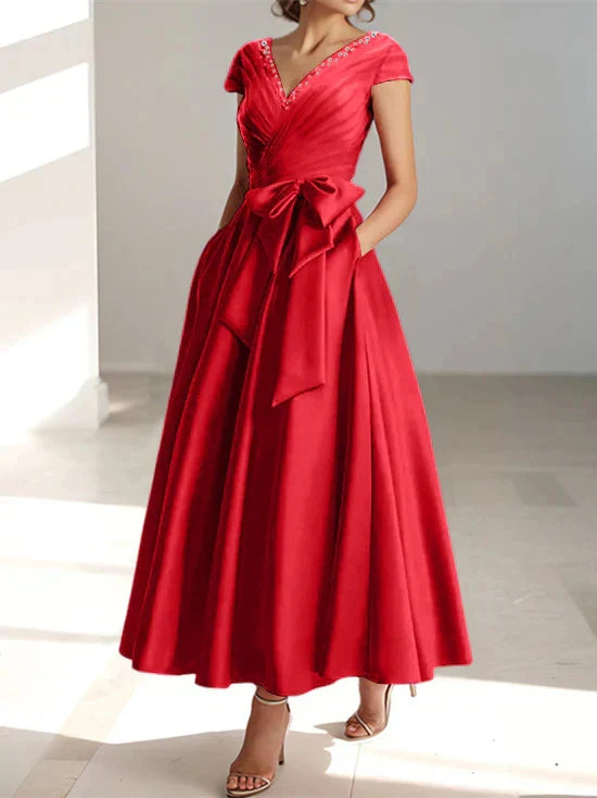Wonderful A-line/Princess V-neck Short Sleeve Back Zip pocket Mother Of The Bride Dress