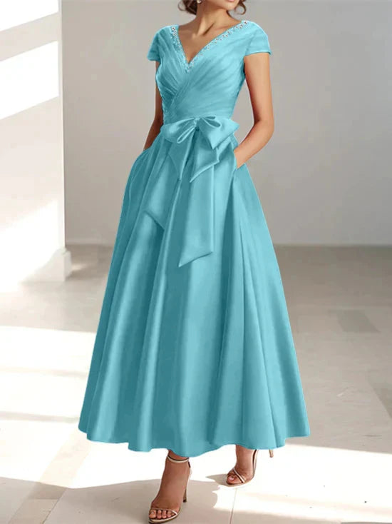 Wonderful A-line/Princess V-neck Short Sleeve Back Zip pocket Mother Of The Bride Dress