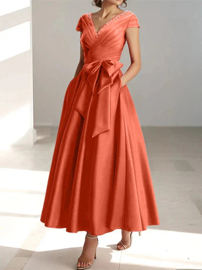 Wonderful A-line/Princess V-neck Short Sleeve Back Zip pocket Mother Of The Bride Dress
