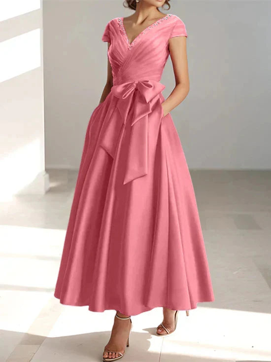 Wonderful A-line/Princess V-neck Short Sleeve Back Zip pocket Mother Of The Bride Dress