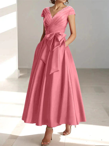 Wonderful A-line/Princess V-neck Short Sleeve Back Zip pocket Mother Of The Bride Dress
