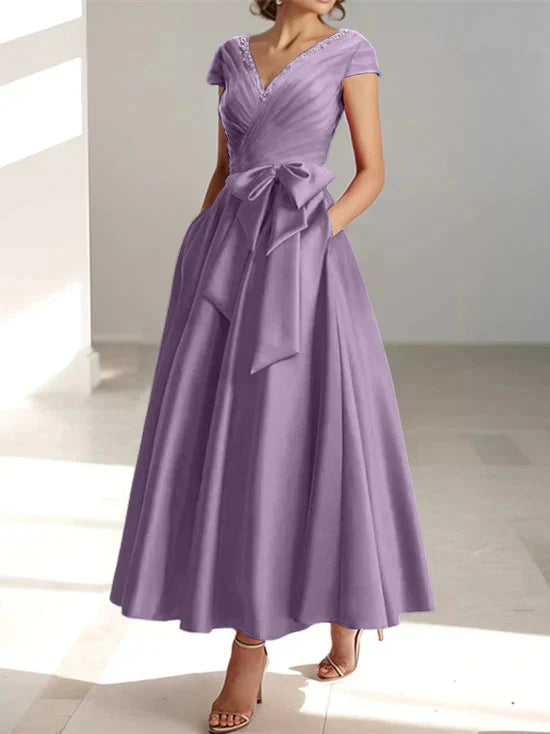 Wonderful A-line/Princess V-neck Short Sleeve Back Zip pocket Mother Of The Bride Dress