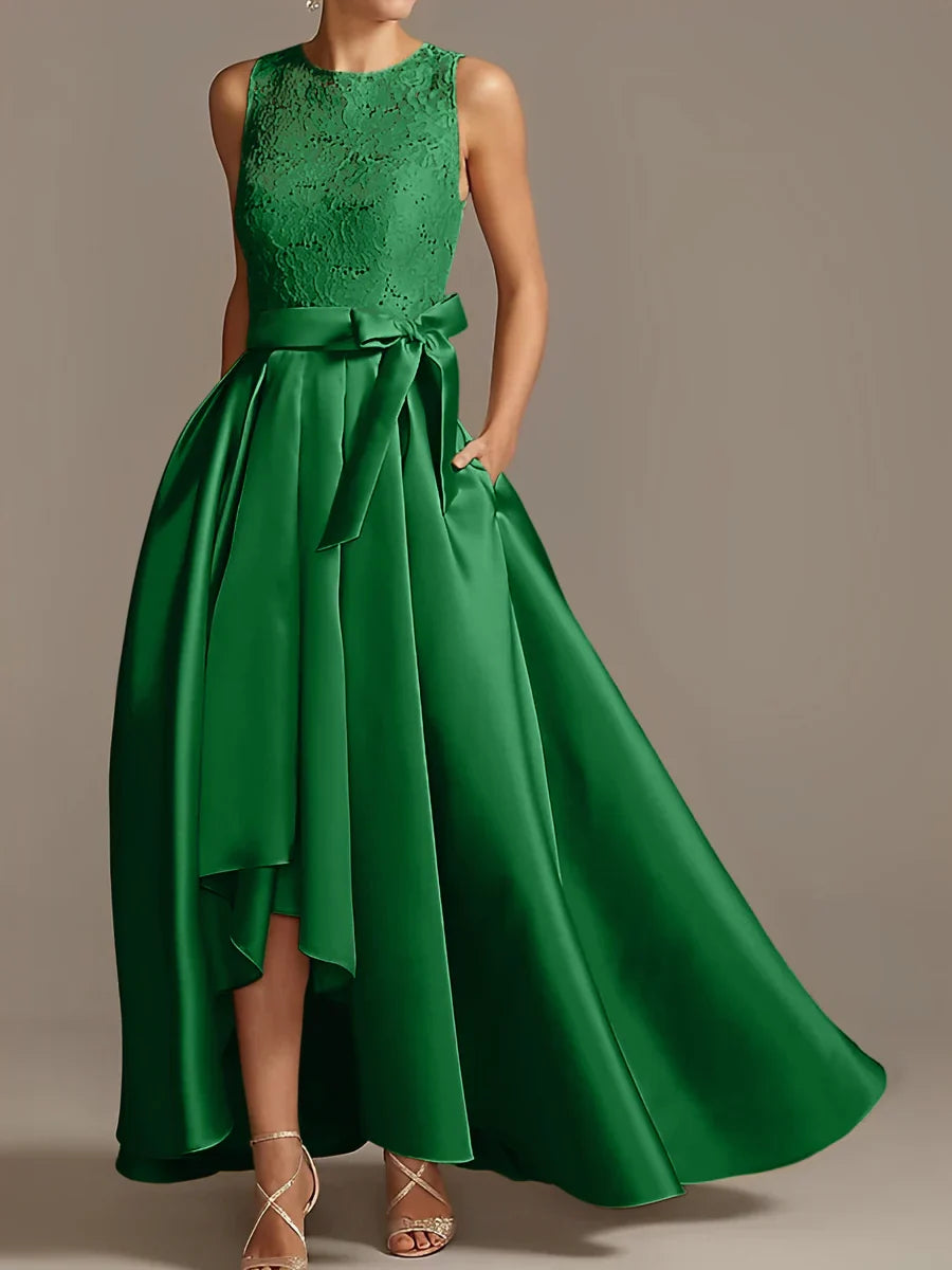 A-line/Princess collar sleeveless pleated lace mother of the bride dress