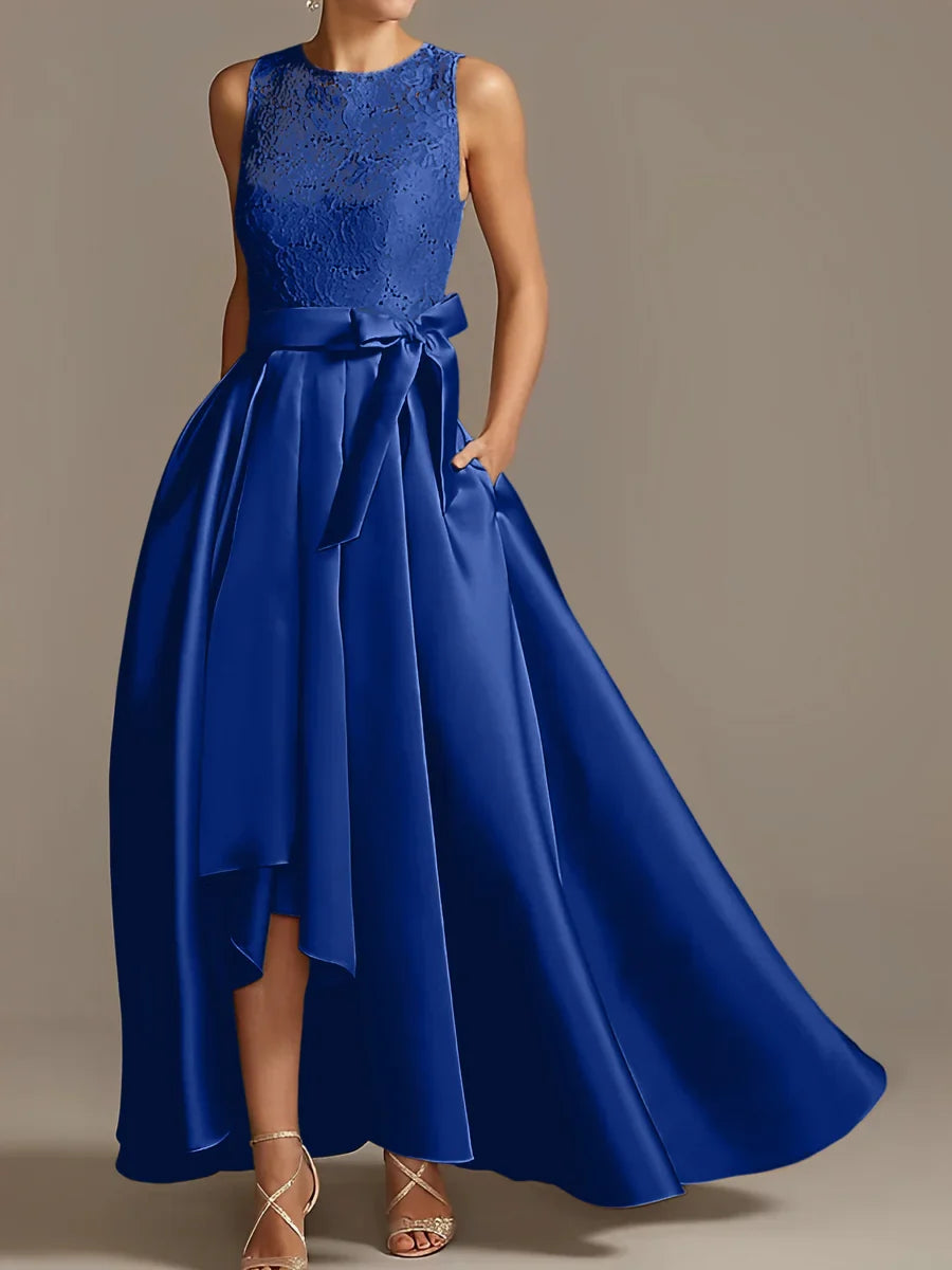 A-line/Princess collar sleeveless pleated lace mother of the bride dress