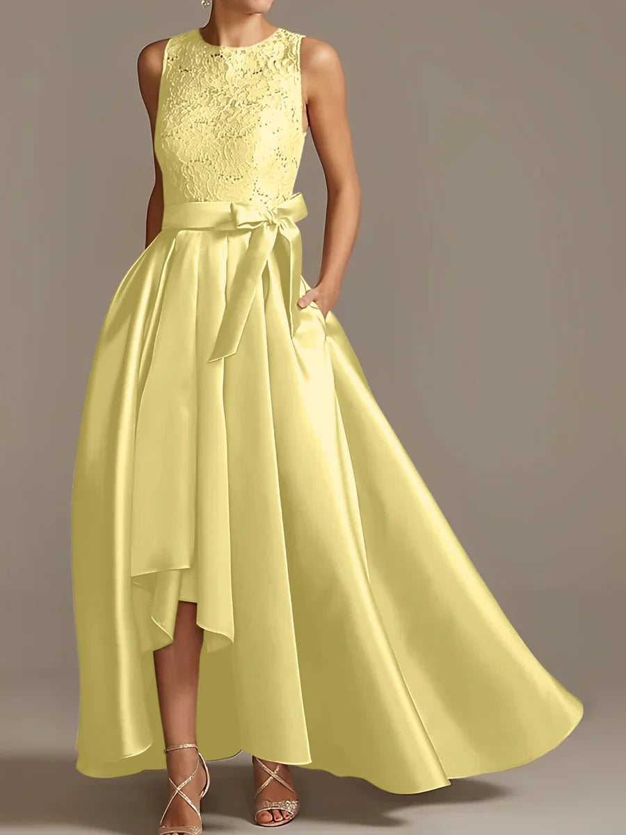 A-line/Princess collar sleeveless pleated lace mother of the bride dress