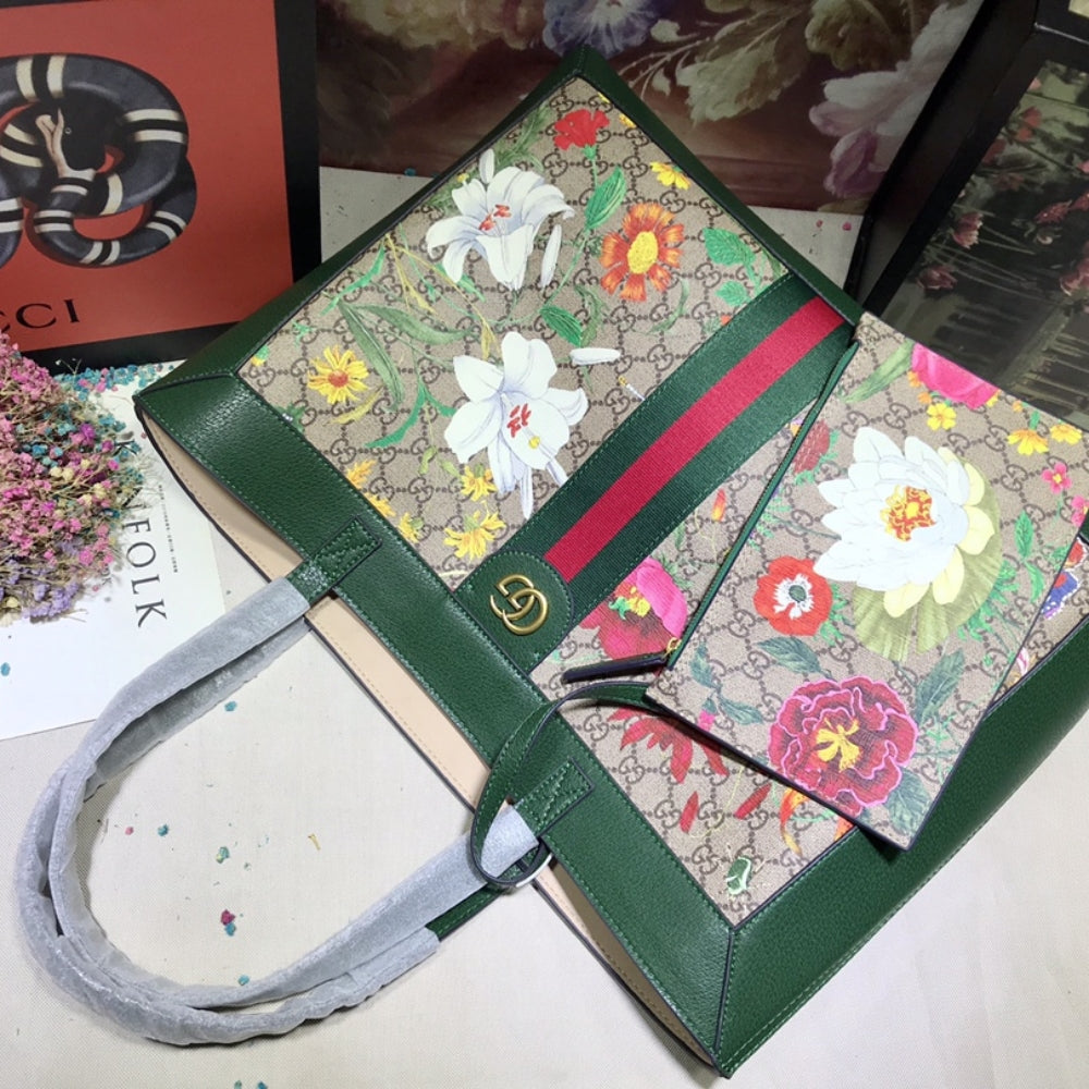 Gucci Ophidia GG Flora Medium Tote Green 44Cm