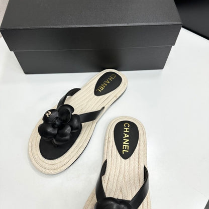 Chanel Thong With Camellia Black