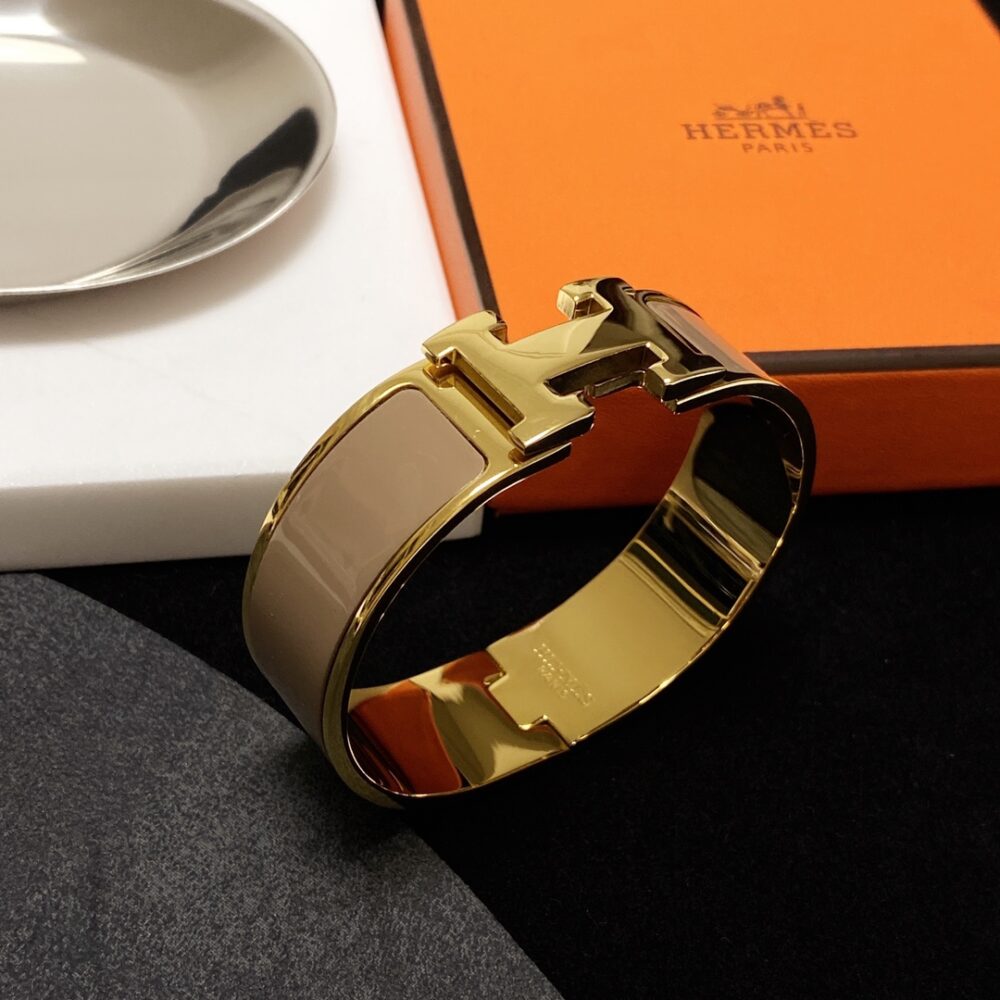 Hermes Clic H Wide Bracelet Gold & Beige