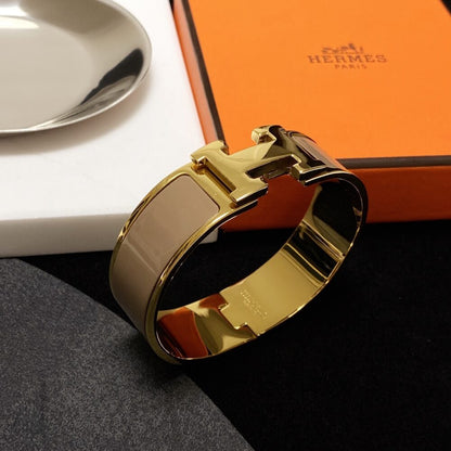 Hermes Clic H Wide Bracelet Gold & Beige