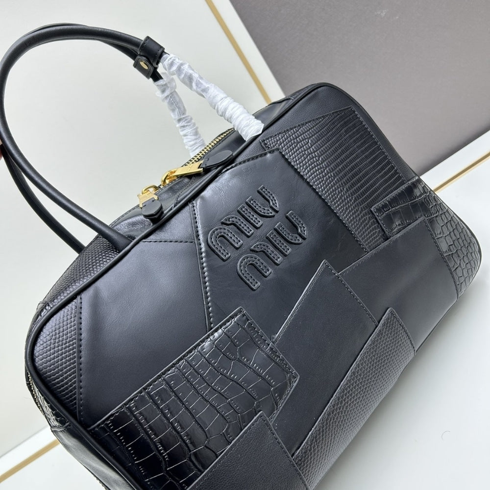 MIUMIU PATCHWORK BEAU BAG BLACK 35CM