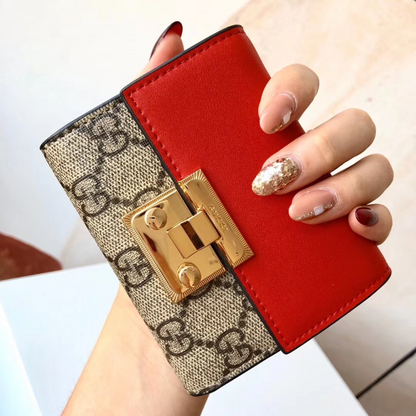 Gucci GG Supreme Padlock Wallet Red And Beige 11Cm