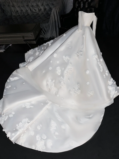 White off-the-shoulder fitted waist long ball gown/bridal dress R8725