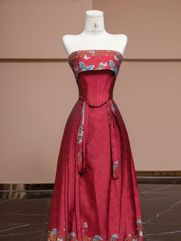 Red strapless fitted waist straight skirt suit, ball gown, bridal gown R8326