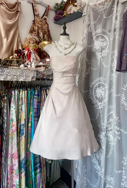 Ivory white strapless fitted midi dress, ball gown R6268