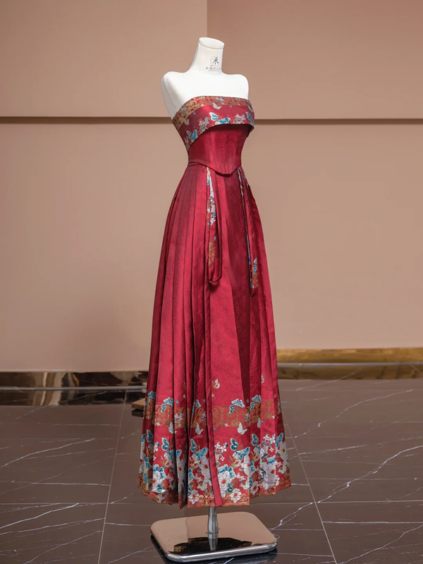 Red strapless fitted waist straight skirt suit, ball gown, bridal gown R8326