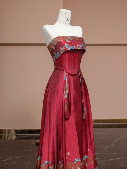 Red strapless fitted waist straight skirt suit, ball gown, bridal gown R8326
