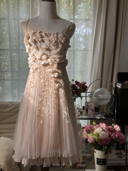 Light apricot pink halter-neck short ball gown R7743