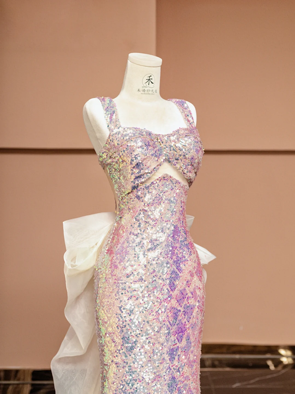 Light purple halter-neck fitted long ball gown R8413