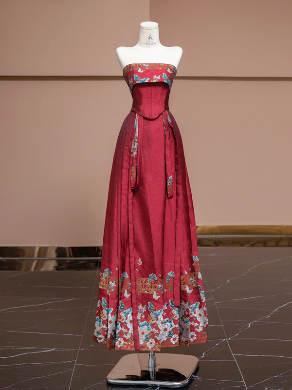Red strapless fitted waist straight skirt suit, ball gown, bridal gown R8326