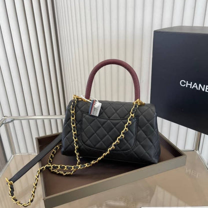 Chanel Medium Coco Handle Bag Gold Hardware Black 23Cm