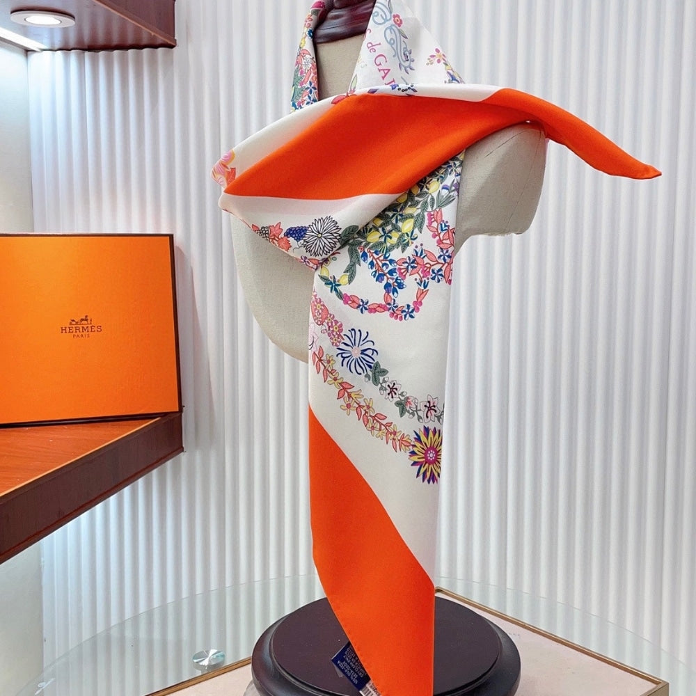 Hermes Brides De Gala En Fleurs Scarf 90Cm Vermillon H004192S 04