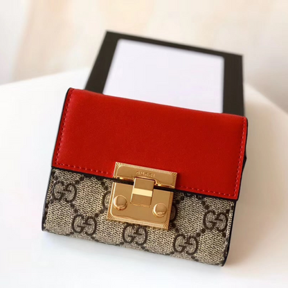 Gucci GG Supreme Padlock Wallet Red And Beige 11Cm