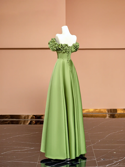 Green off-shoulder fitted long ball gown R8414