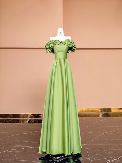 Green off-shoulder fitted long ball gown R8414