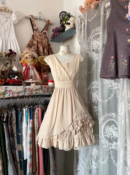 Light Pink Sleeveless Waist-Cinched A-Line Short-Length Ball Gown R7427