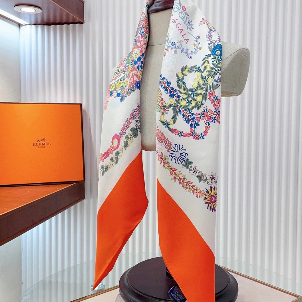 Hermes Brides De Gala En Fleurs Scarf 90Cm Vermillon H004192S 04