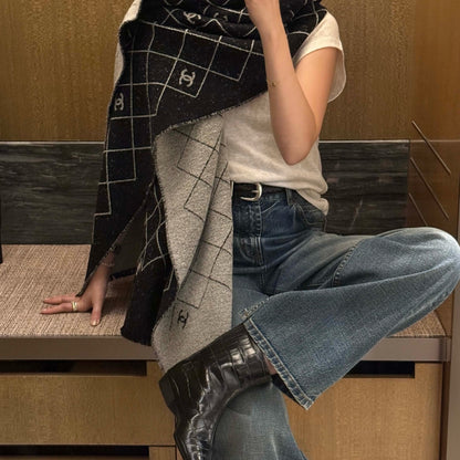 Chanel 25A Quilted Double C Scarf Black 180Cm