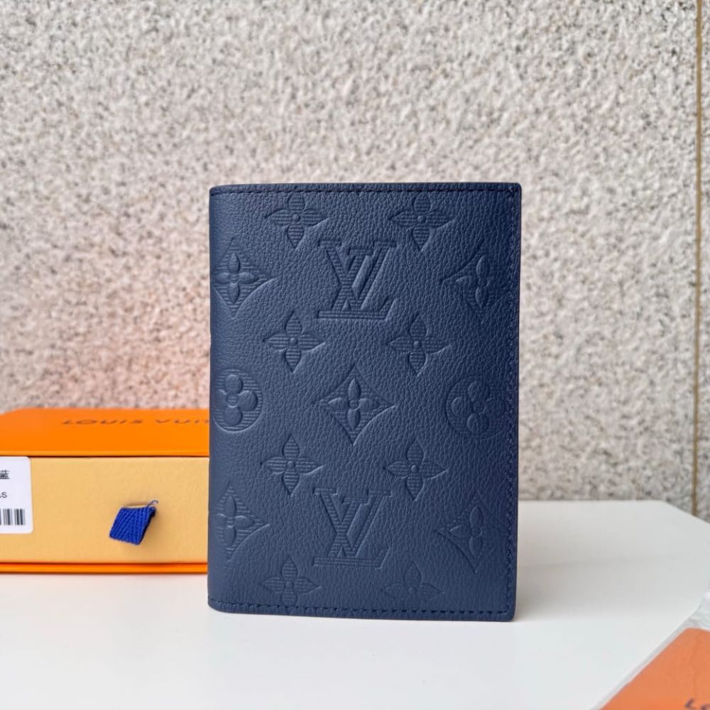 Louis Vuitton Passport Cover Monogram Shadow Navy Blue 14Cm M14792