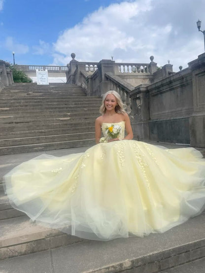 Girlhomeshops--💛Yellow tulle fashion long princess prom dress party dress ball gown gh5451