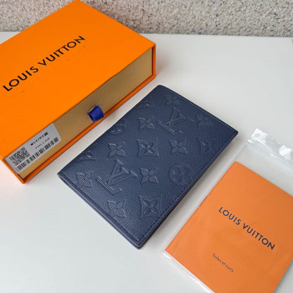 Louis Vuitton Passport Cover Monogram Shadow Navy Blue 14Cm M14792
