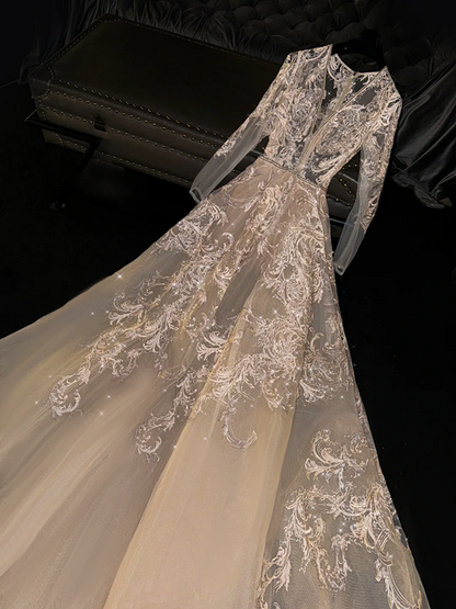Apricot V-neck fitted waist long ball gown/bridal dress R8726