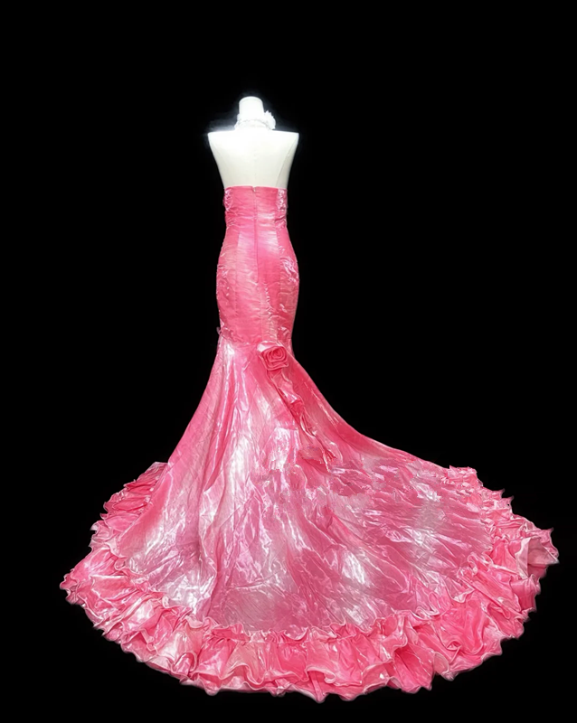 Pink strapless fitted mermaid skirt long ball gown R8693