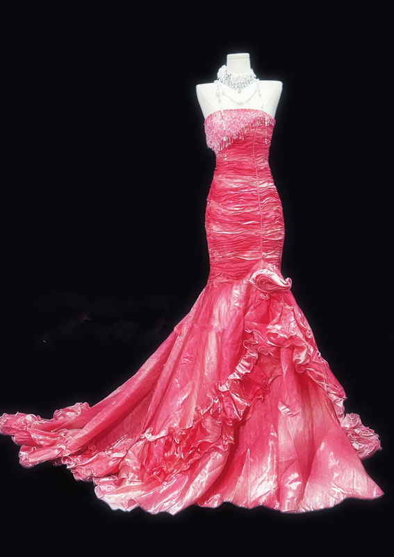 Pink strapless fitted mermaid skirt long ball gown R8693