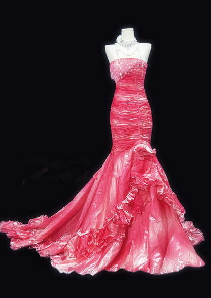 Pink strapless fitted mermaid skirt long ball gown R8693
