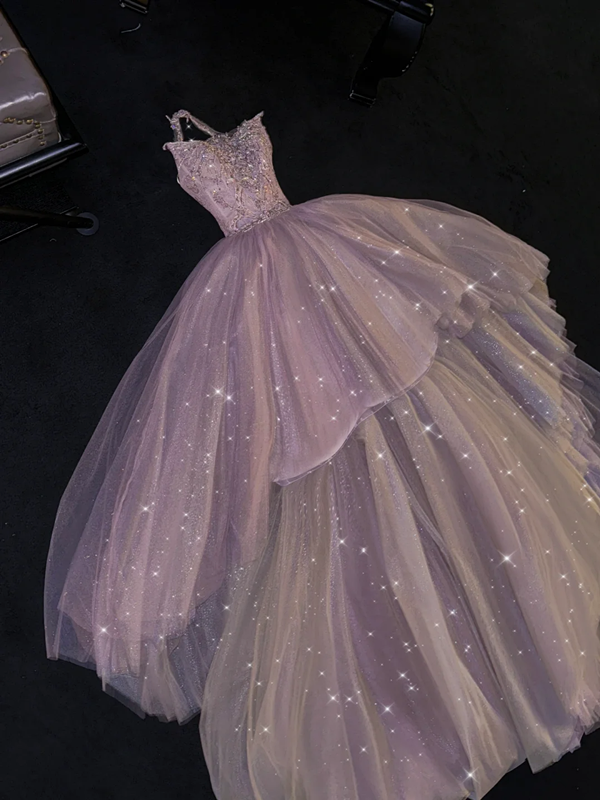 Light pinkish-purple halter neck, fitted waist, full skirt, long ball gown, bridal dress R8786