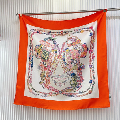 Hermes Brides De Gala En Fleurs Scarf 90Cm Vermillon H004192S 04