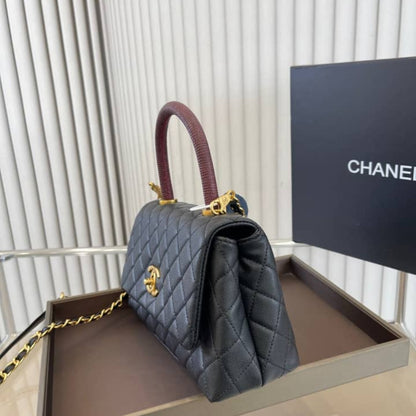 Chanel Medium Coco Handle Bag Gold Hardware Black 23Cm