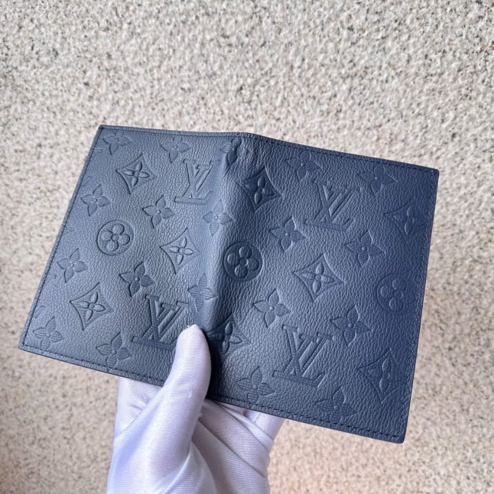 Louis Vuitton Passport Cover Monogram Shadow Navy Blue 14Cm M14792