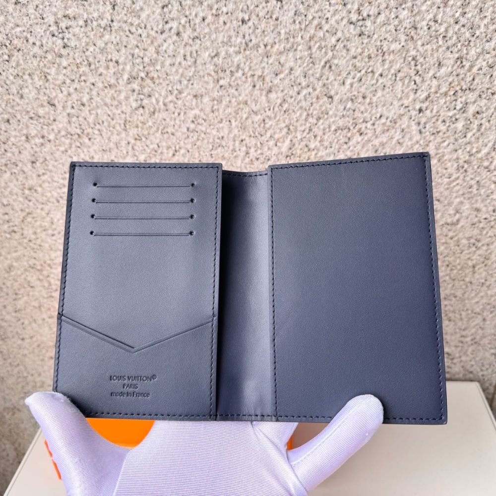 Louis Vuitton Passport Cover Monogram Shadow Navy Blue 14Cm M14792