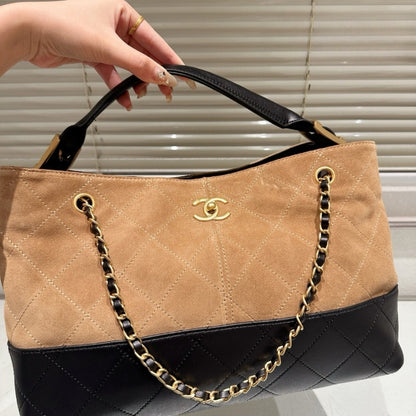 Chanel Shopping Bag Shiny And Gold Tone Metal Beige Black 36Cm AS5657 B20827 U1536