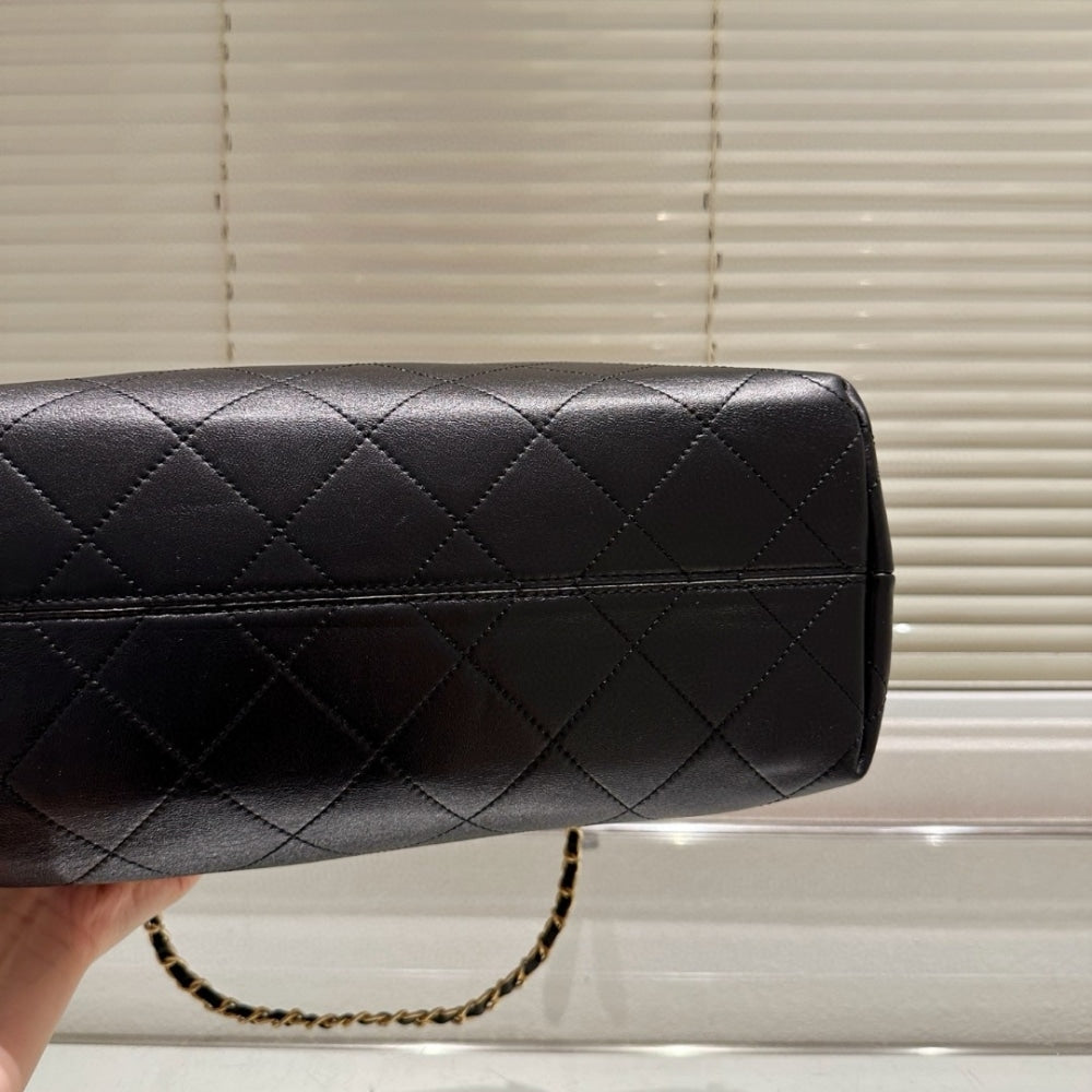 Chanel Shopping Bag Shiny And Gold Tone Metal Beige Black 36Cm AS5657 B20827 U1536