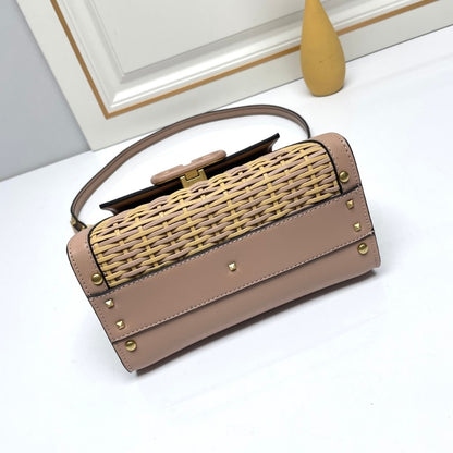 VALENTINO GARAVANI SMALL VSLING WICKER HANDBAG PINK 22CM