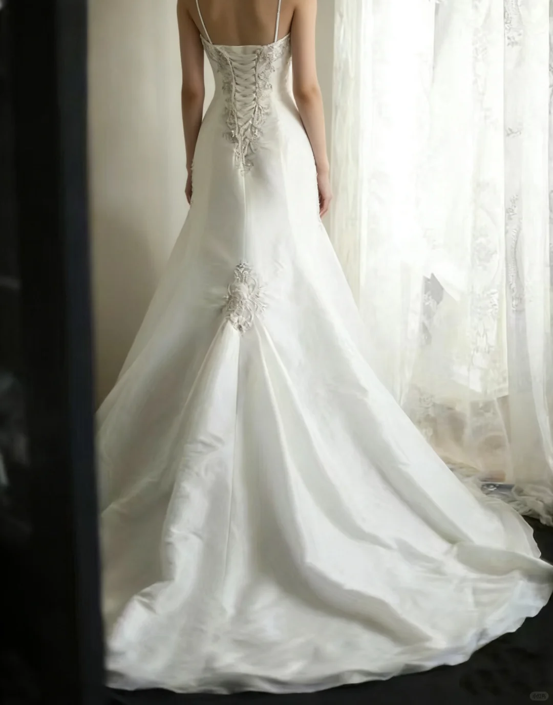 Elegant Satin Spaghetti Strap Beaded Draped A-Line Prom Dress TP5629